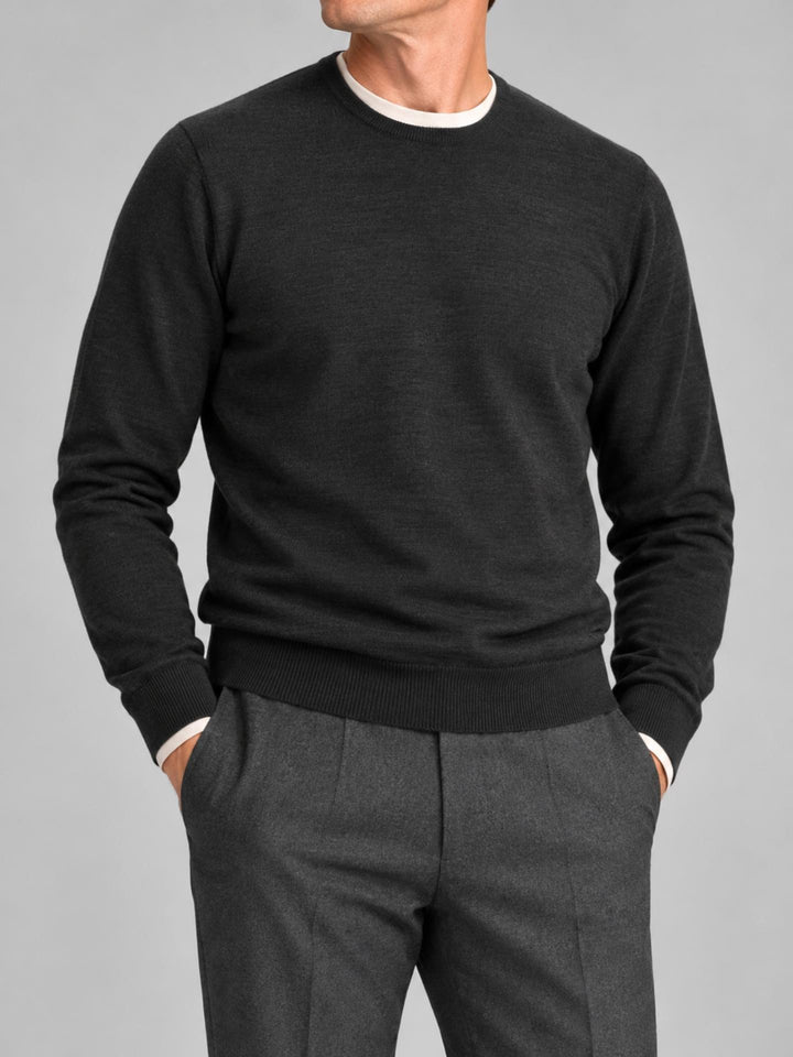 Antracitgrå Extra Fine Merino Crewneck - Morgano
