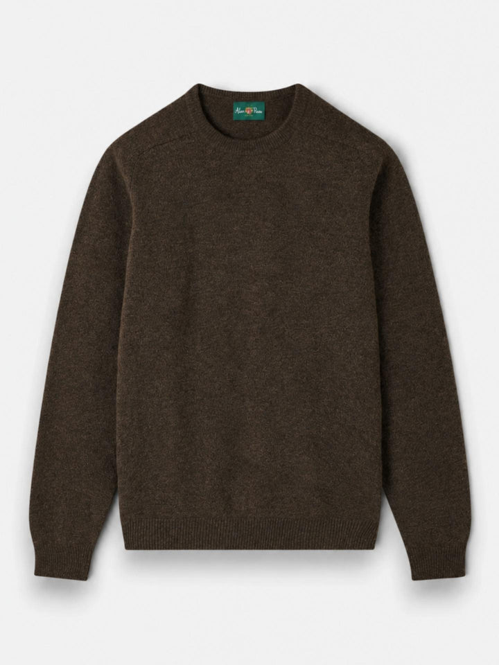 Mörkbrun Crew Neck Lammullströja - Alan Paine