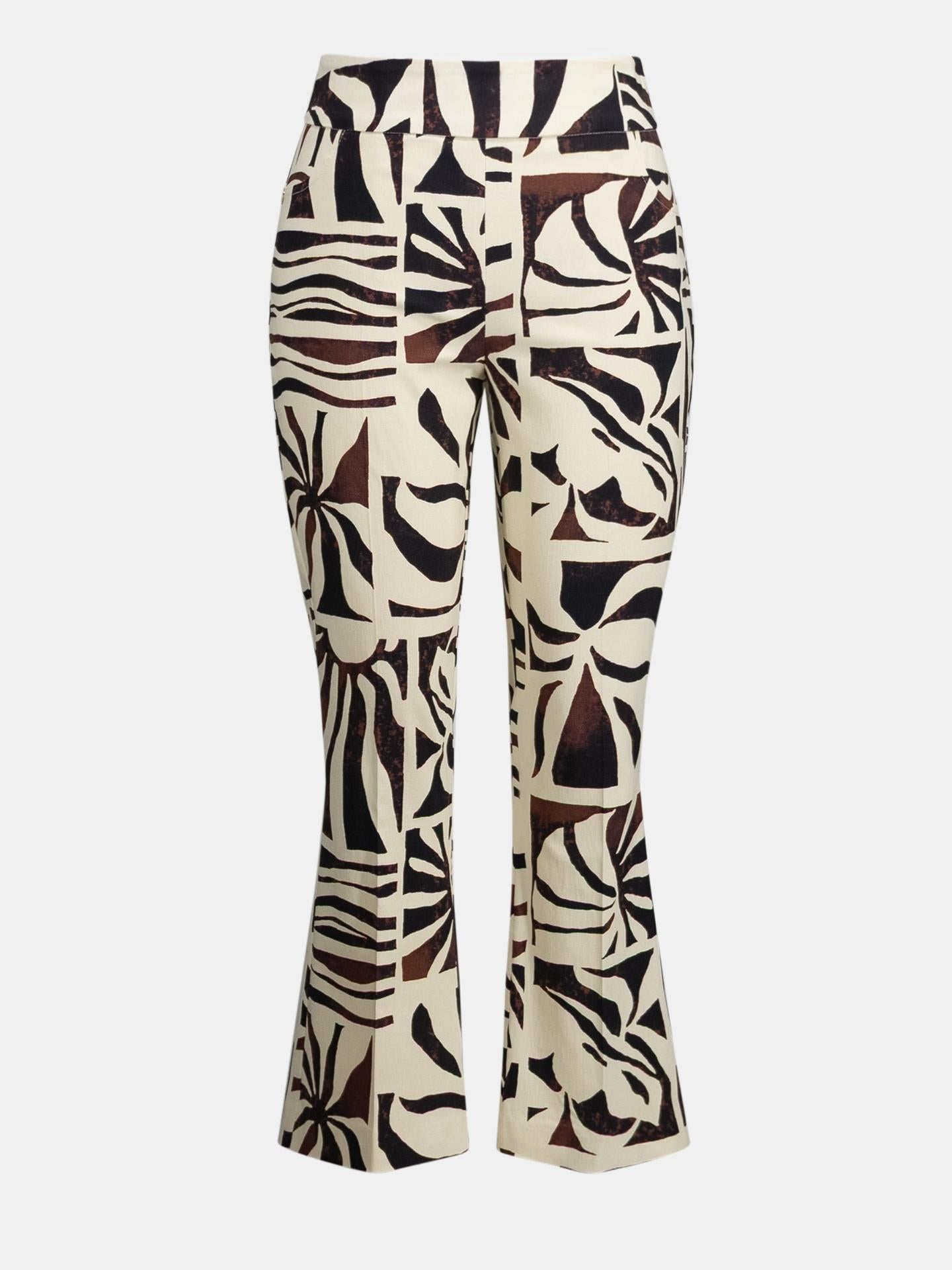 Beige Flared Tropical Print Byxor - Joseph Ribkoff