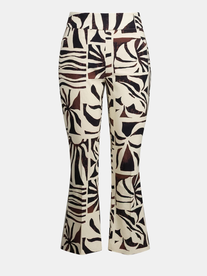 Beige Flared Tropical Print Byxor - Joseph Ribkoff