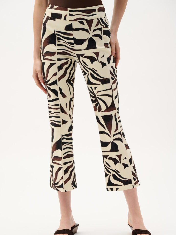 Beige Flared Tropical Print Byxor - Joseph Ribkoff