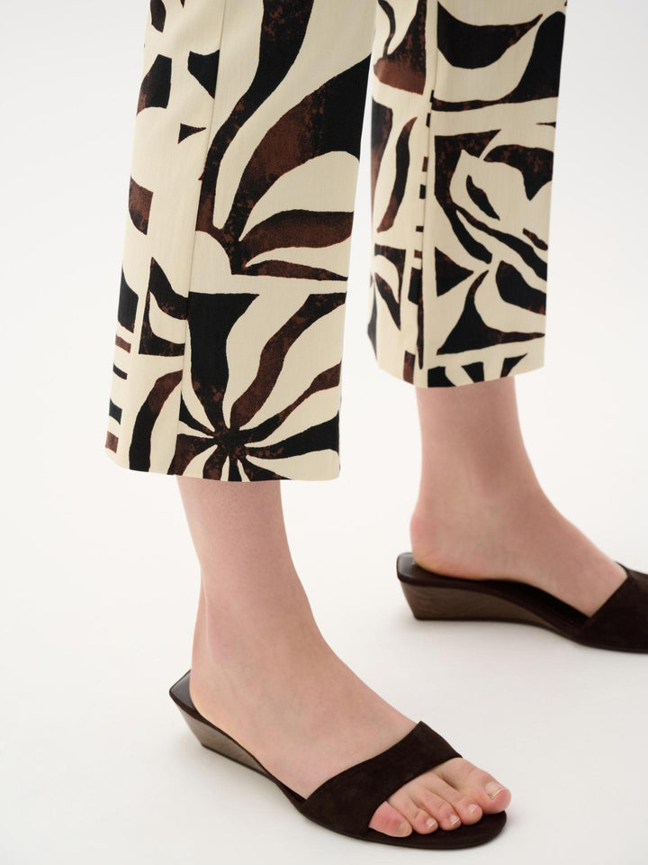 Beige Flared Tropical Print Byxor - Joseph Ribkoff