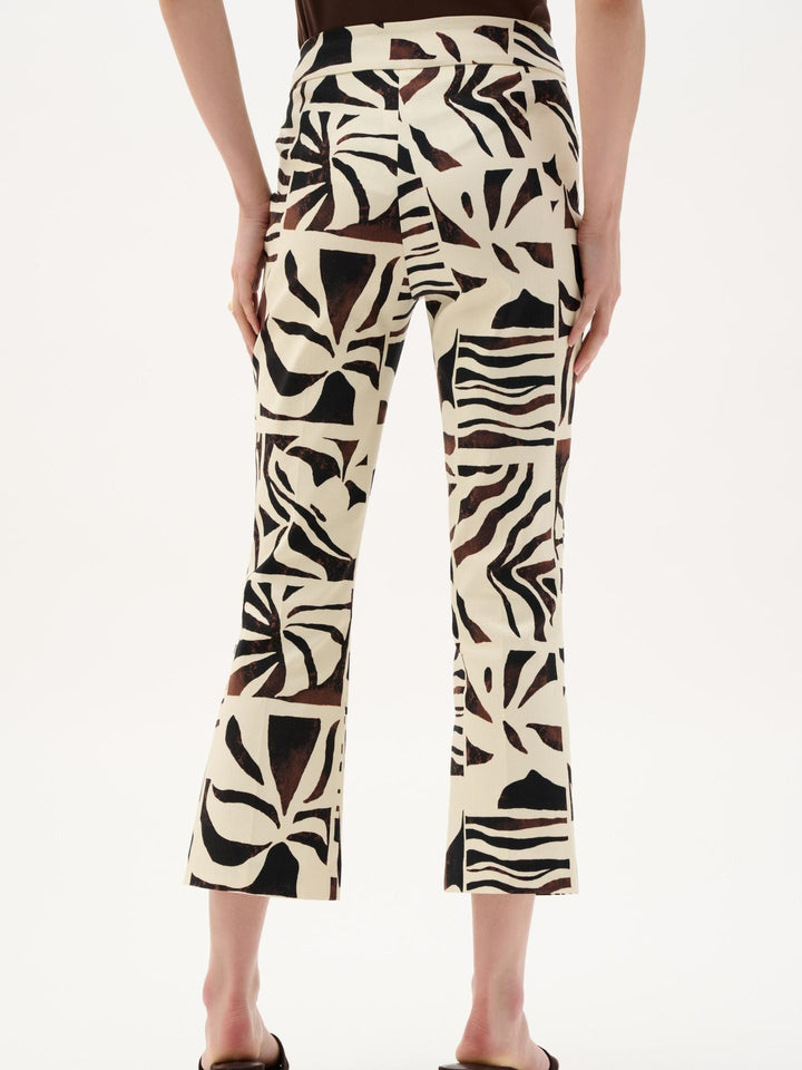 Beige Flared Tropical Print Byxor - Joseph Ribkoff