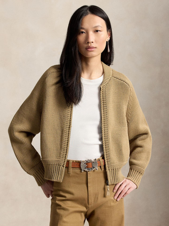 Beige Grovstickad Zip Cardigan - Polo Ralph Lauren