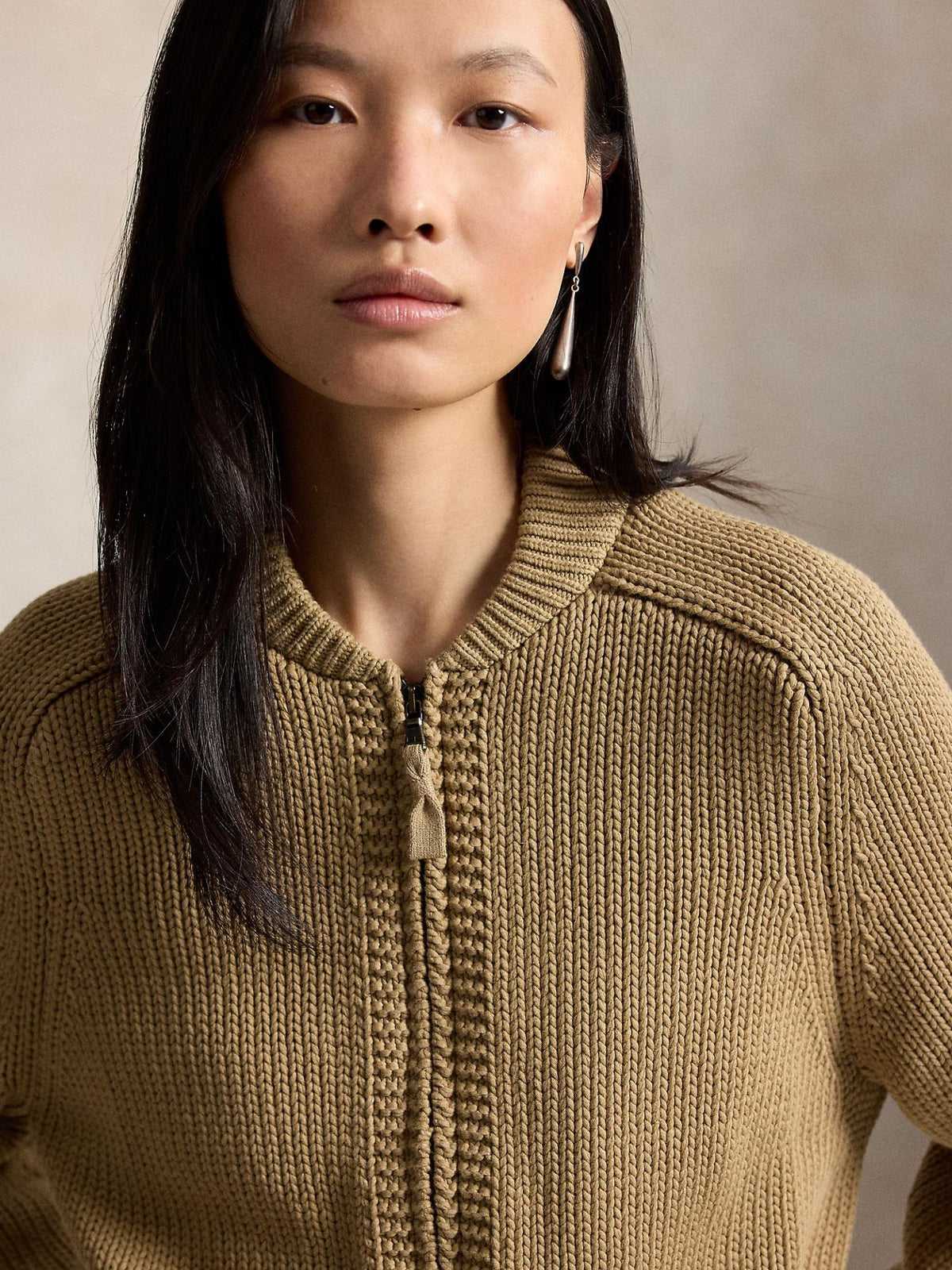 Beige Grovstickad Zip Cardigan - Polo Ralph Lauren