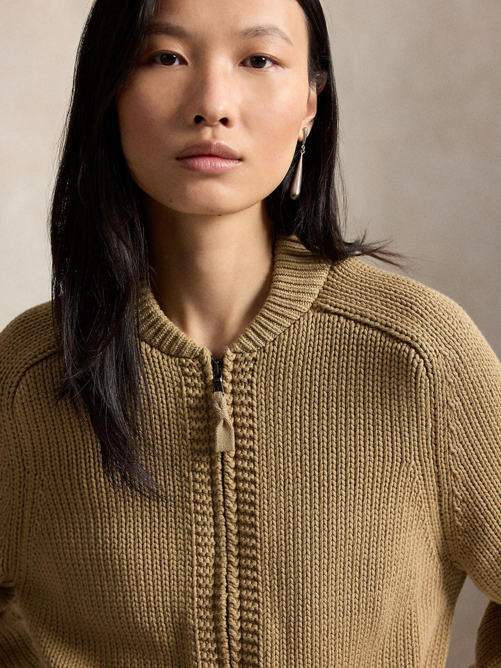 Beige Grovstickad Zip Cardigan - Polo Ralph Lauren