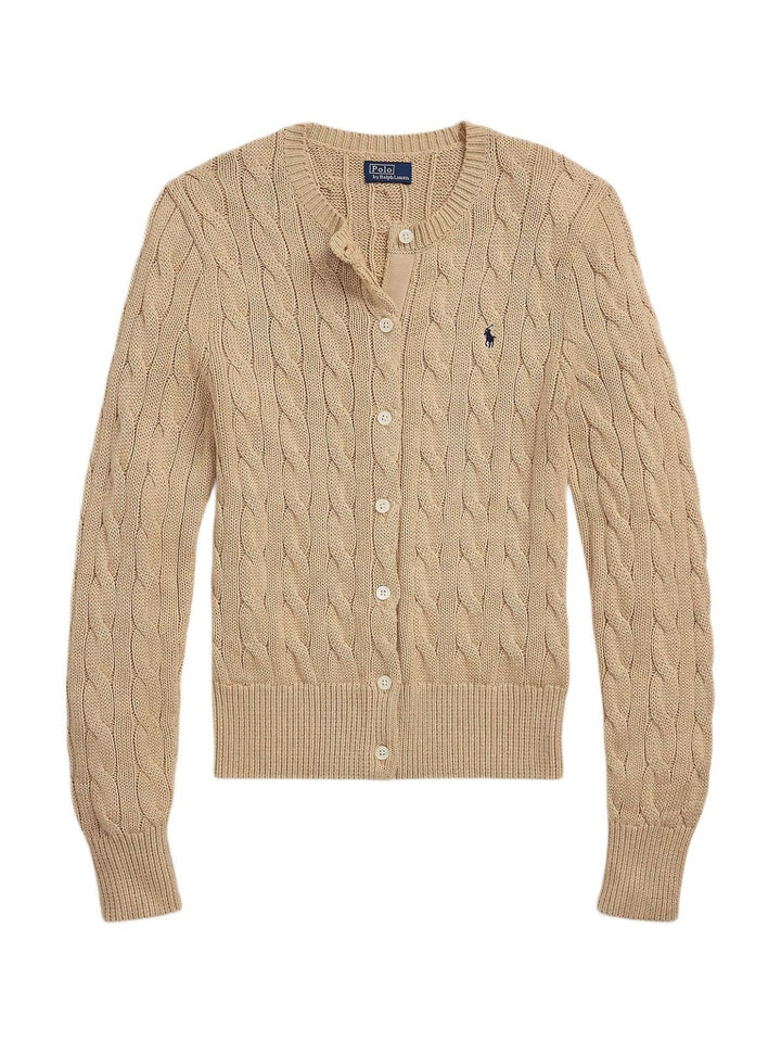 Beige Kabelstickad Cardigan i Bomull - Polo Ralph Lauren