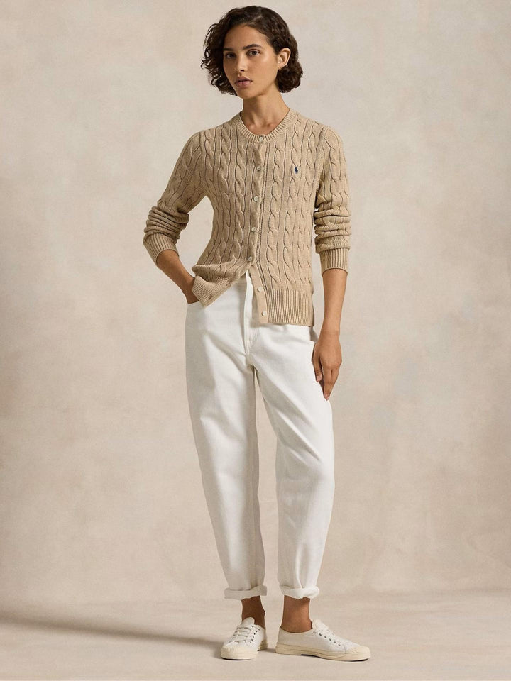 Beige Kabelstickad Cardigan i Bomull - Polo Ralph Lauren