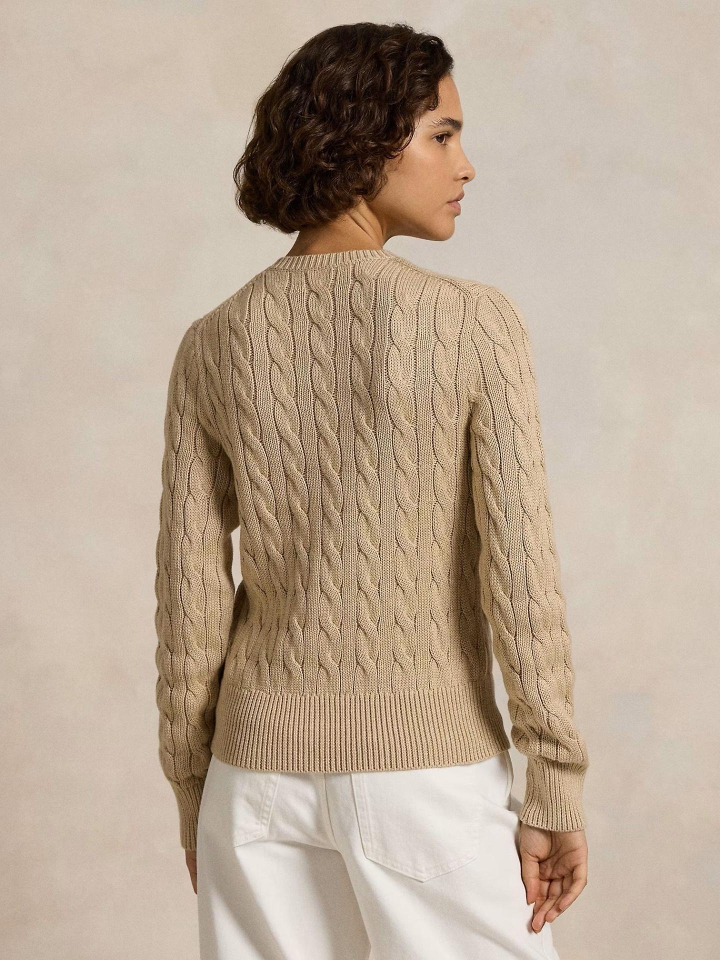 Beige Kabelstickad Cardigan i Bomull - Polo Ralph Lauren