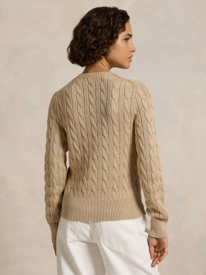 Beige Kabelstickad Cardigan i Bomull - Polo Ralph Lauren