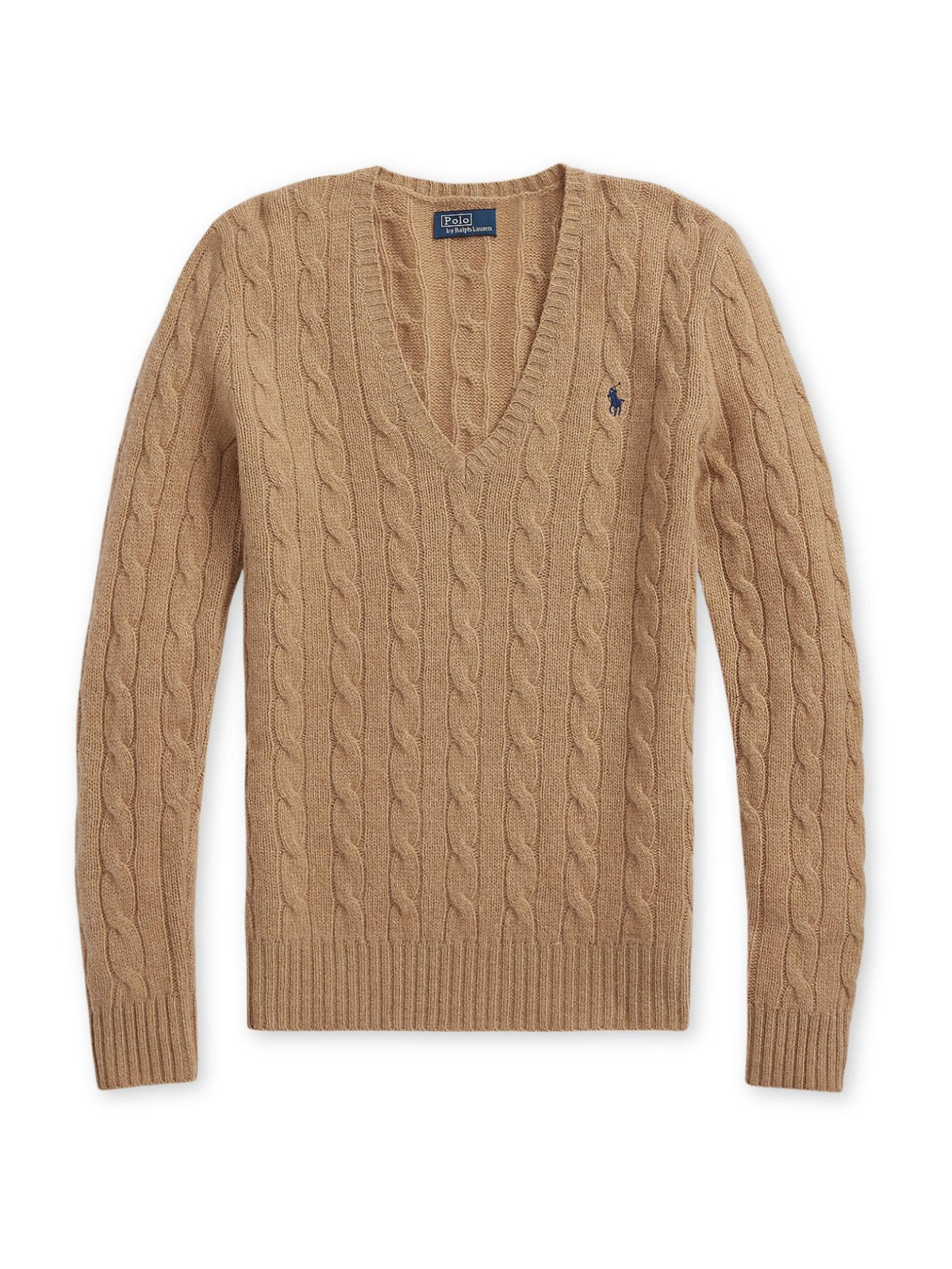 Beige Kabelstickad V-hals i Ull / Kashmir - Polo Ralph Lauren