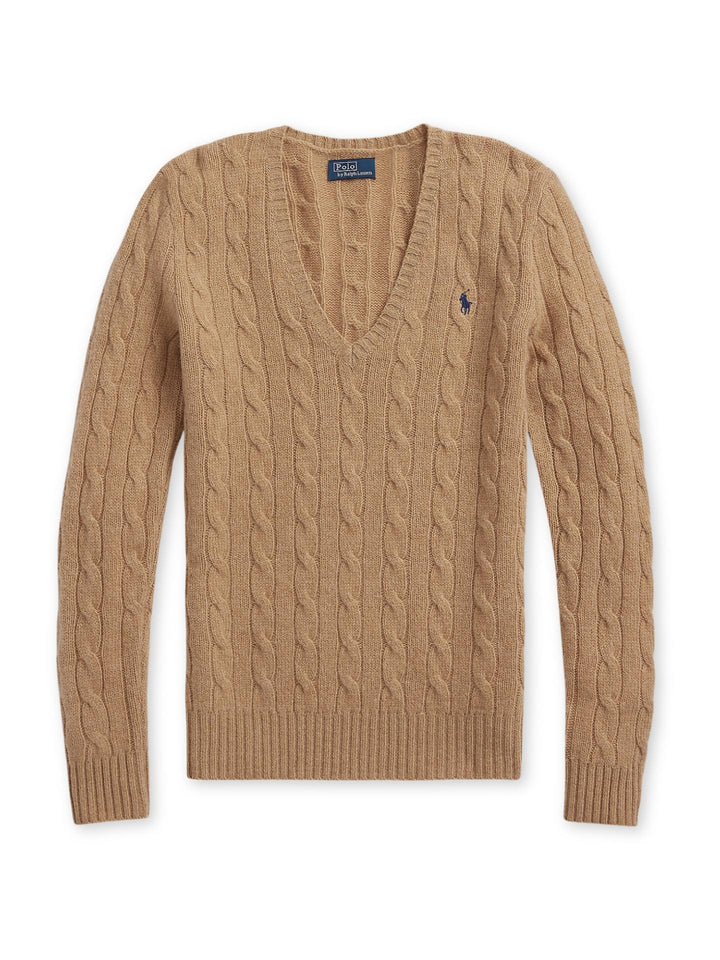 Beige Kabelstickad V-hals i Ull / Kashmir - Polo Ralph Lauren
