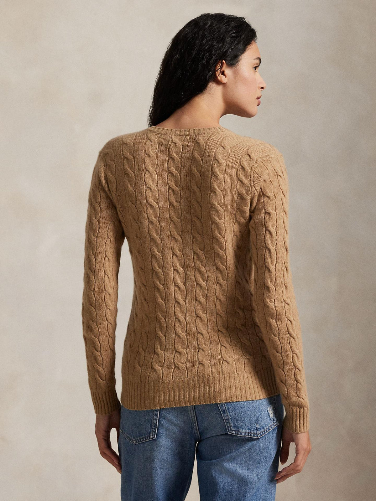 Beige Kabelstickad V-hals i Ull / Kashmir - Polo Ralph Lauren