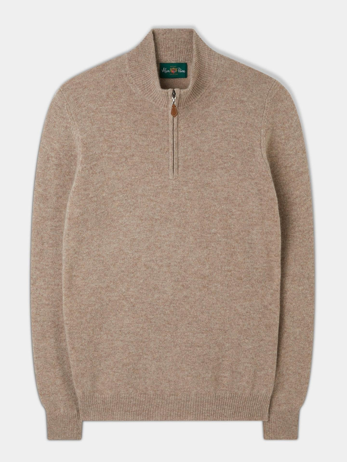 Beige Lammullströja med Half Zip - Alan Paine