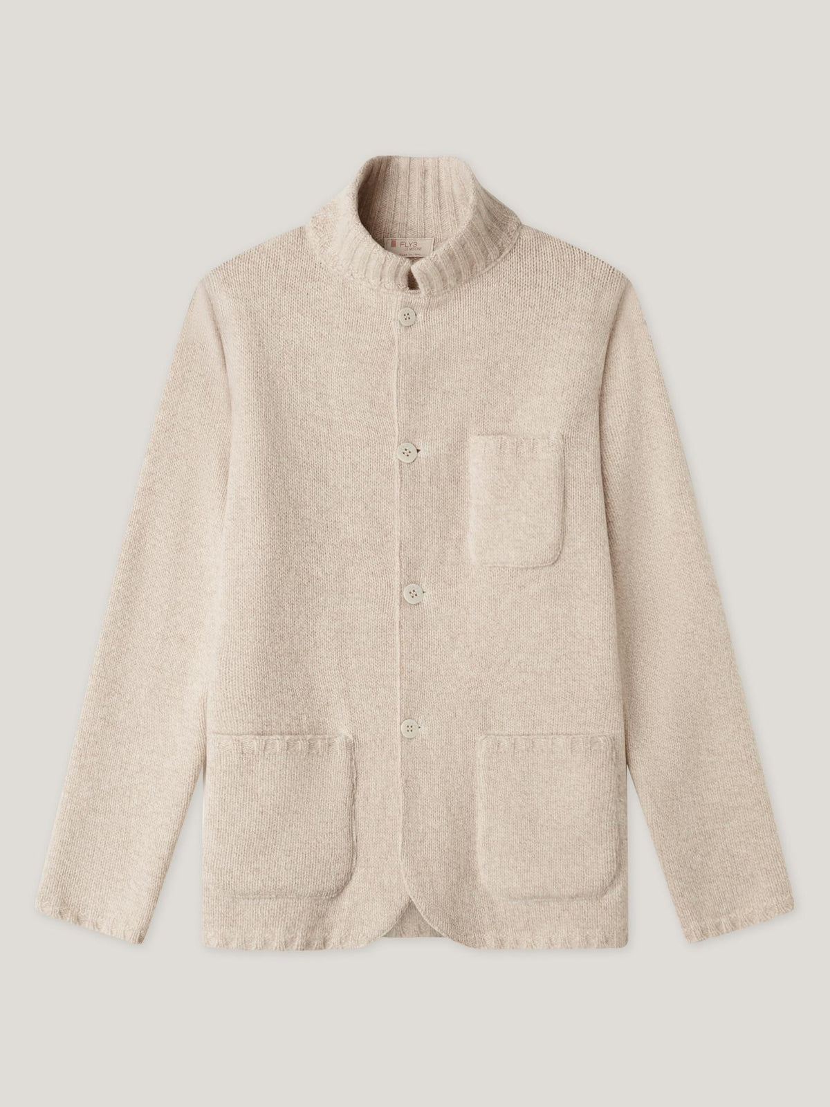Beige Mouliné Stickad Cardigan i Ull och Kashmir - Fly3