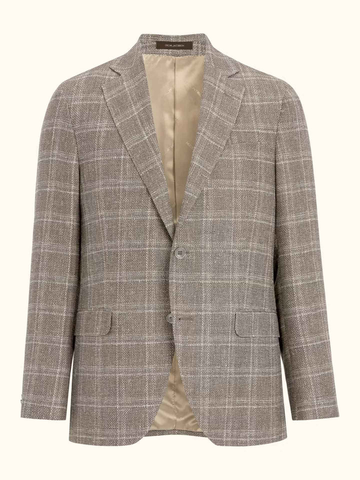 Beige Rutig Kavaj i Ull & Linne