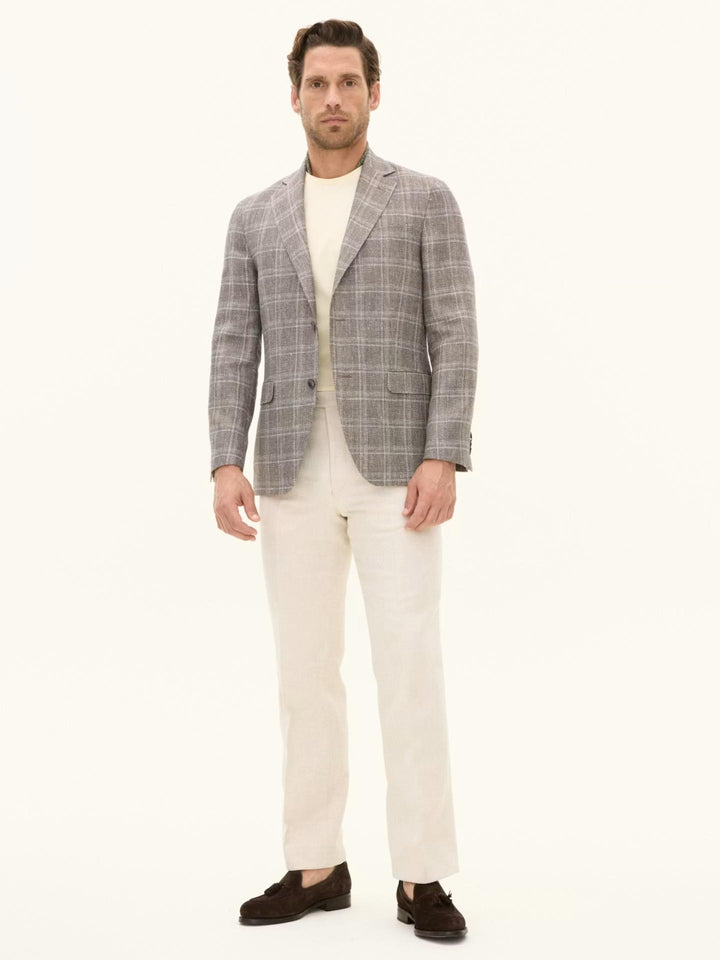 Oscar Jacobson - Beige Rutig Kavaj i Ull & Linne