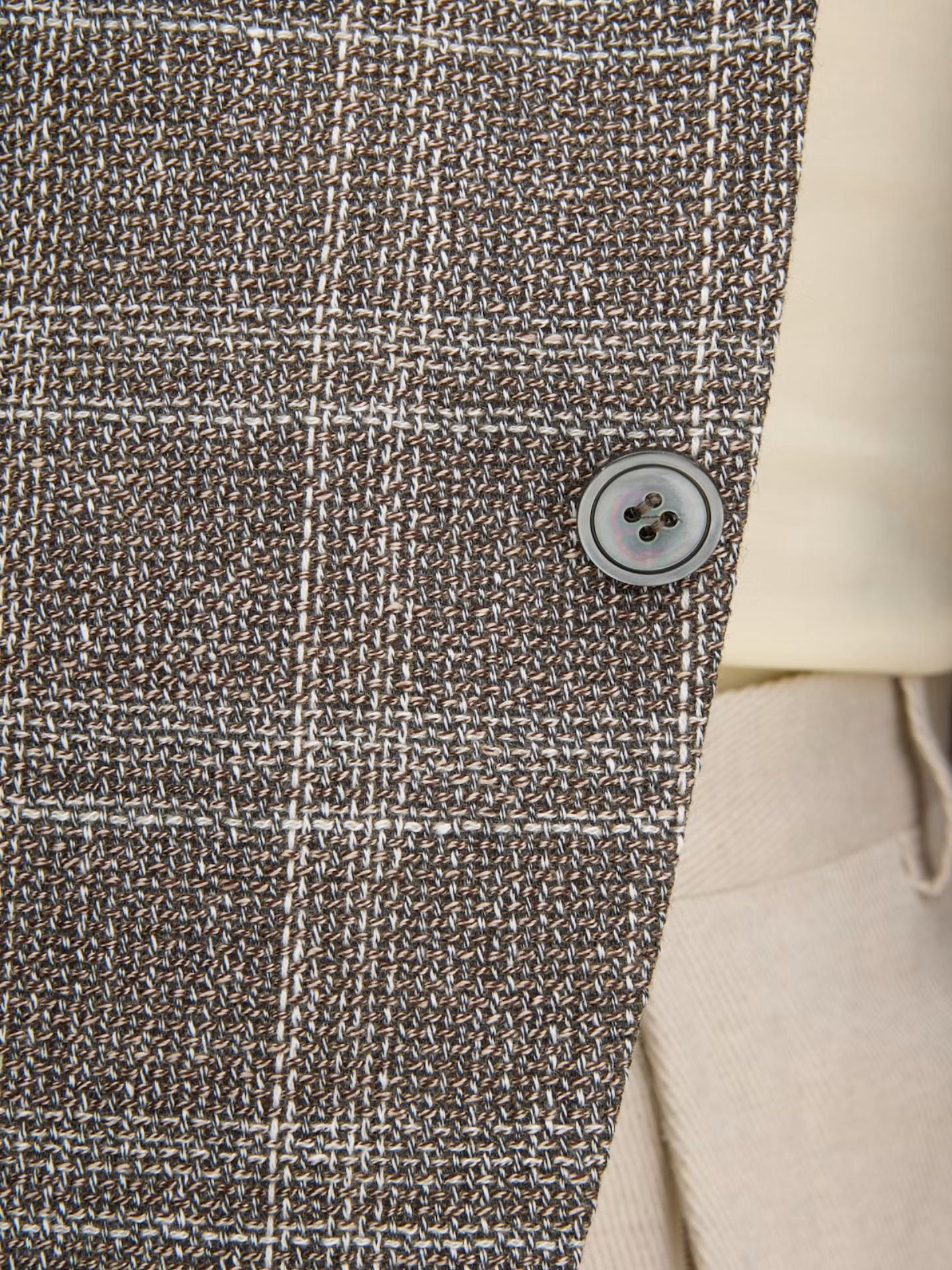 Oscar Jacobson - Beige Rutig Kavaj i Ull & Linne