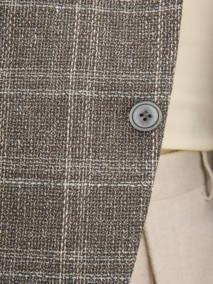 Oscar Jacobson - Beige Rutig Kavaj i Ull & Linne