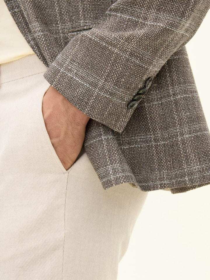 Oscar Jacobson - Beige Rutig Kavaj i Ull & Linne