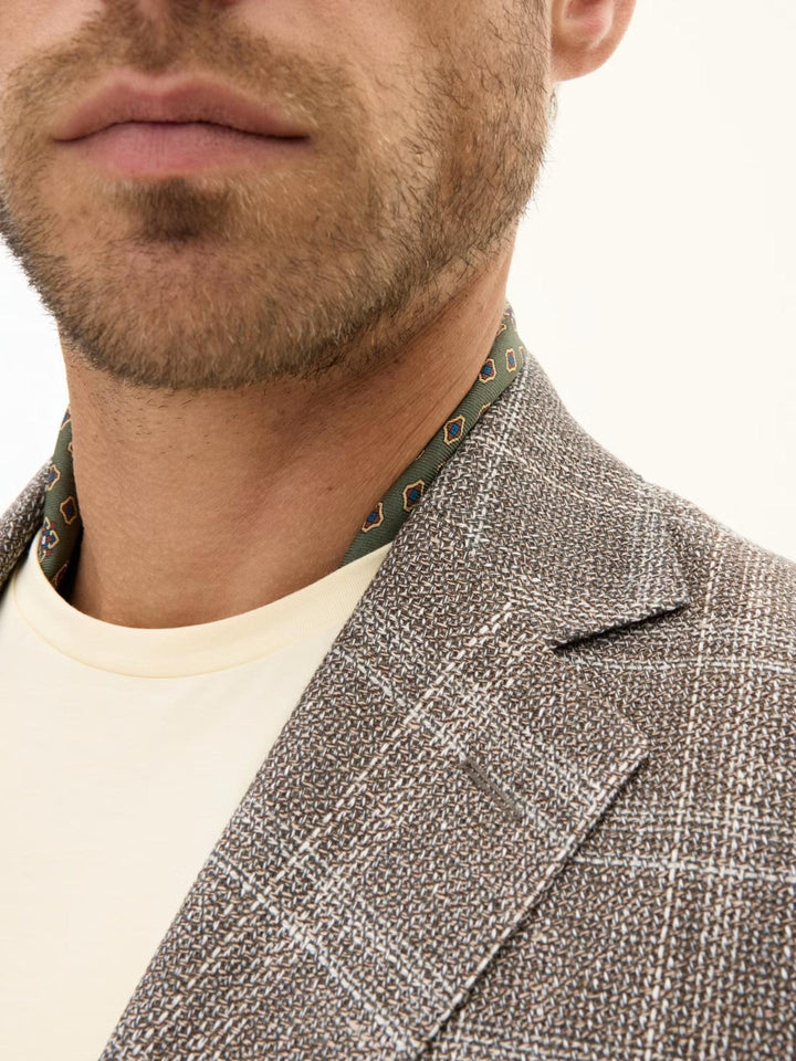 Oscar Jacobson - Beige Rutig Kavaj i Ull & Linne