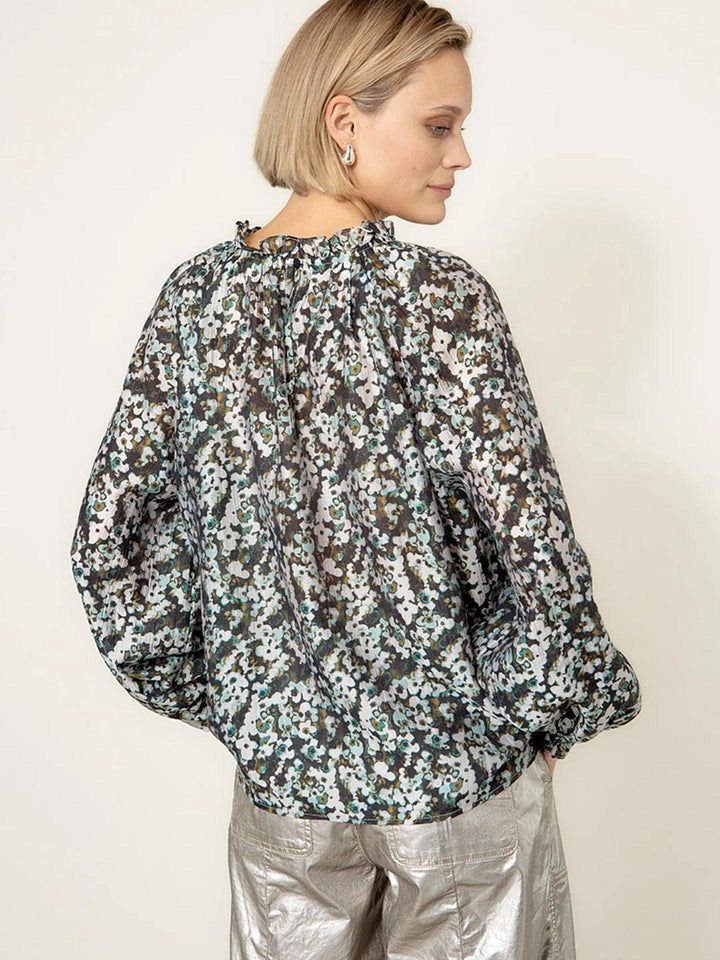 Blå Blommig Blus i Lyocellcrêpe - Catnoir
