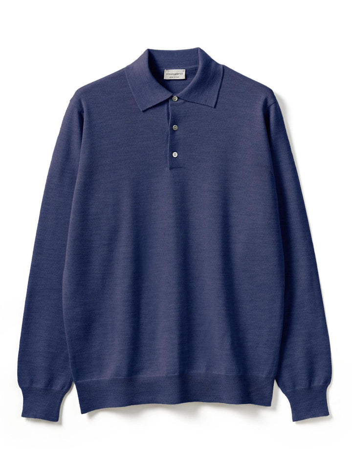 Blå Extra Fine Merino Pikétröja - Morgano
