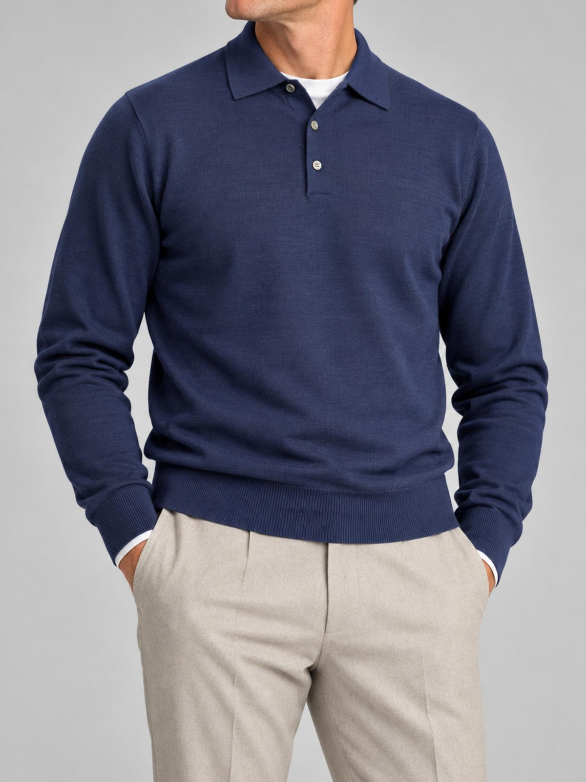 Blå Extra Fine Merino Pikétröja - Morgano