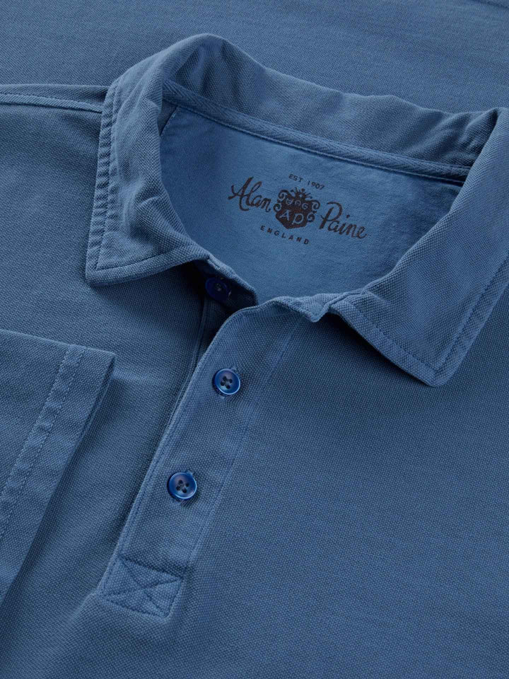Blå Garment Washed Pikétröja