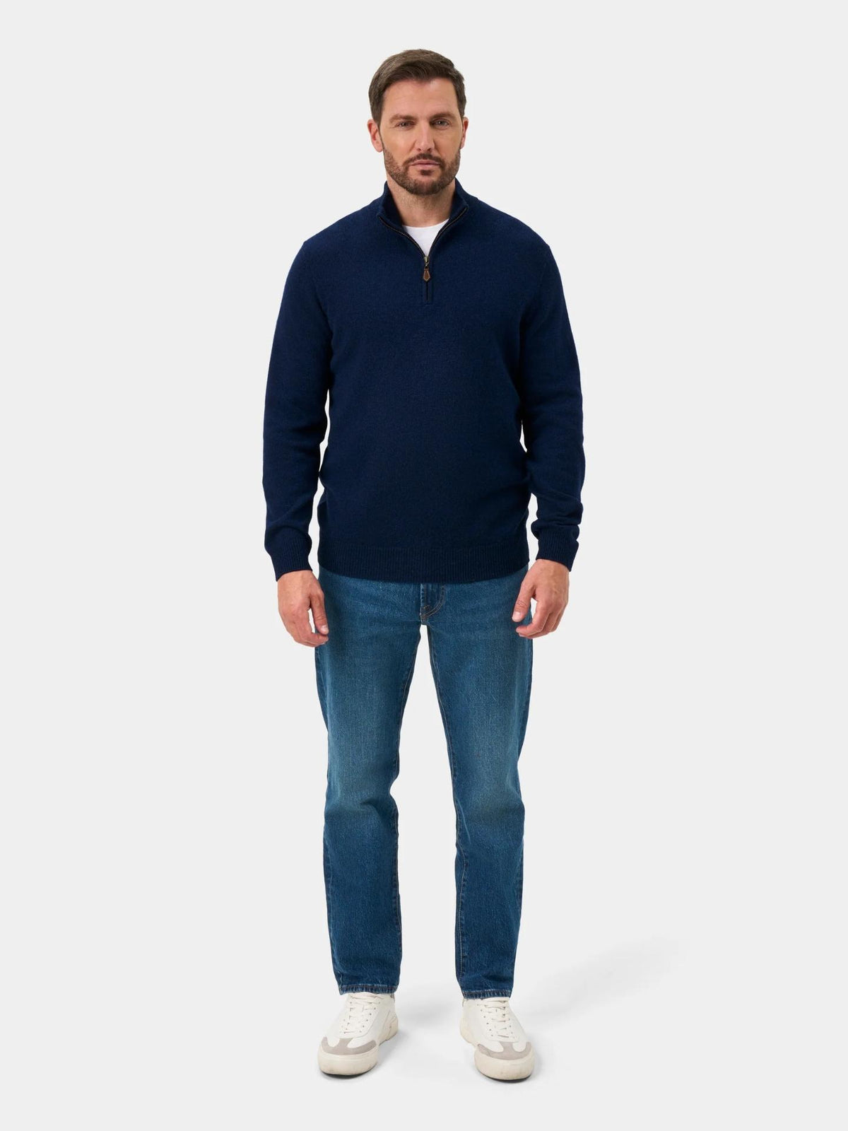 Blå Lammullströja med Half Zip - Alan Paine