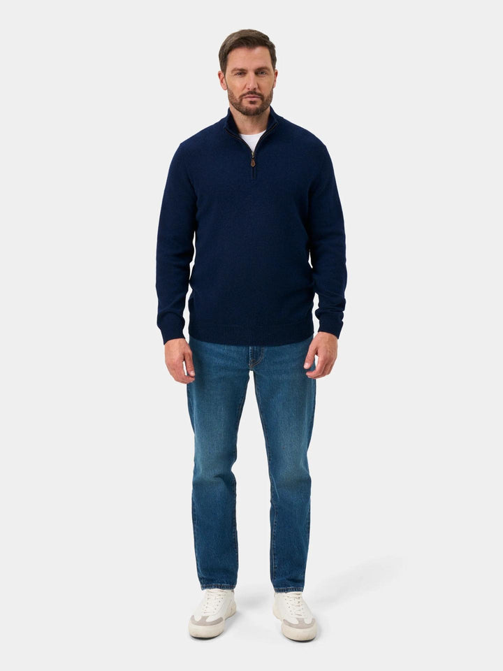 Blå Lammullströja med Half Zip - Alan Paine