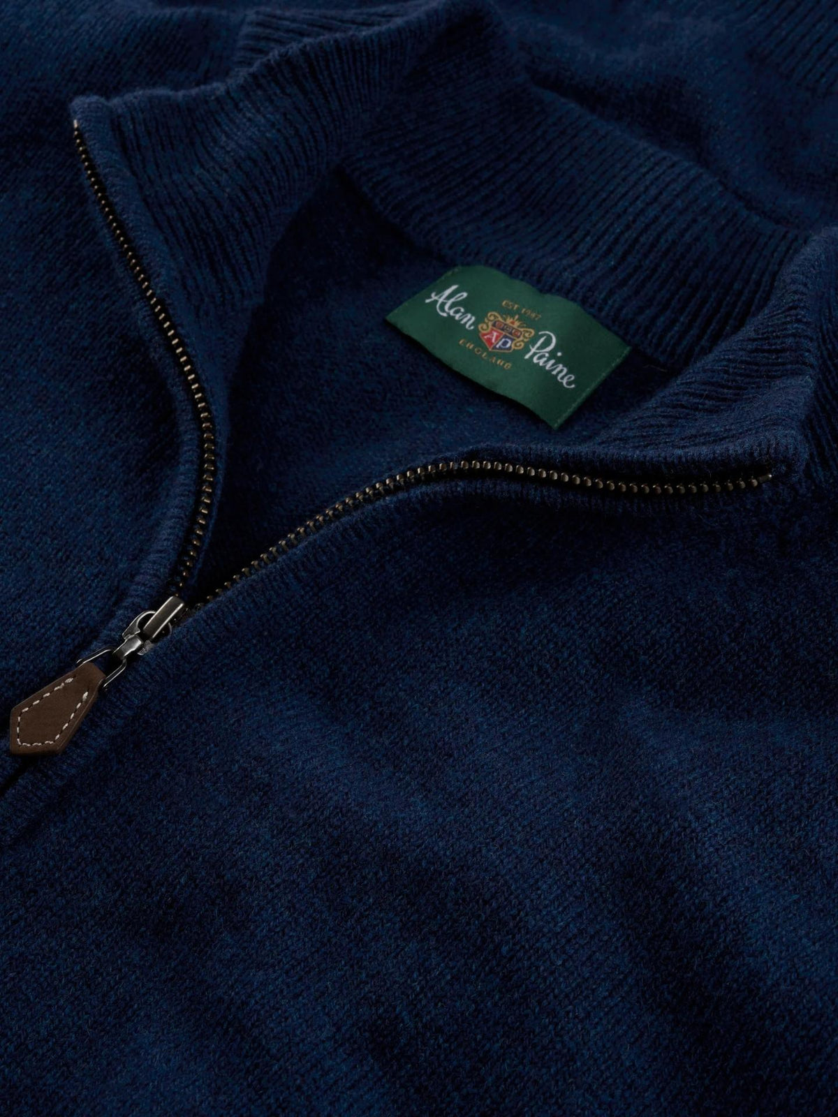 Blå Lammullströja med Half Zip - Alan Paine