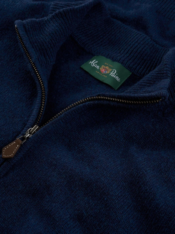 Blå Lammullströja med Half Zip - Alan Paine