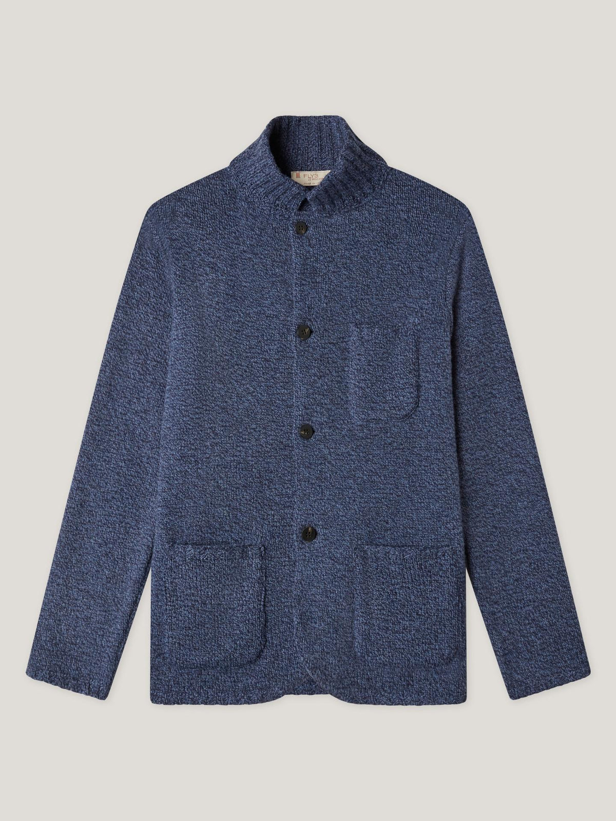 Blå Mouliné Stickad Cardigan i Ull och Kashmir - Fly3