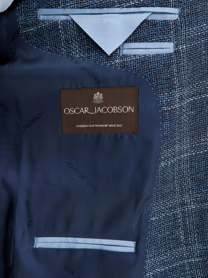 Blå Rutig Kavaj i Ull & Linne - Oscar Jacobson