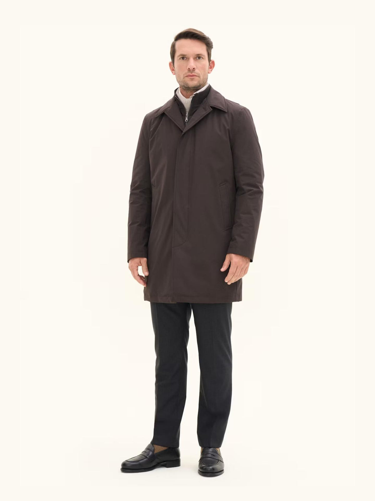 Brun Car Coat med Avtagbar Väst - Oscar Jacobson