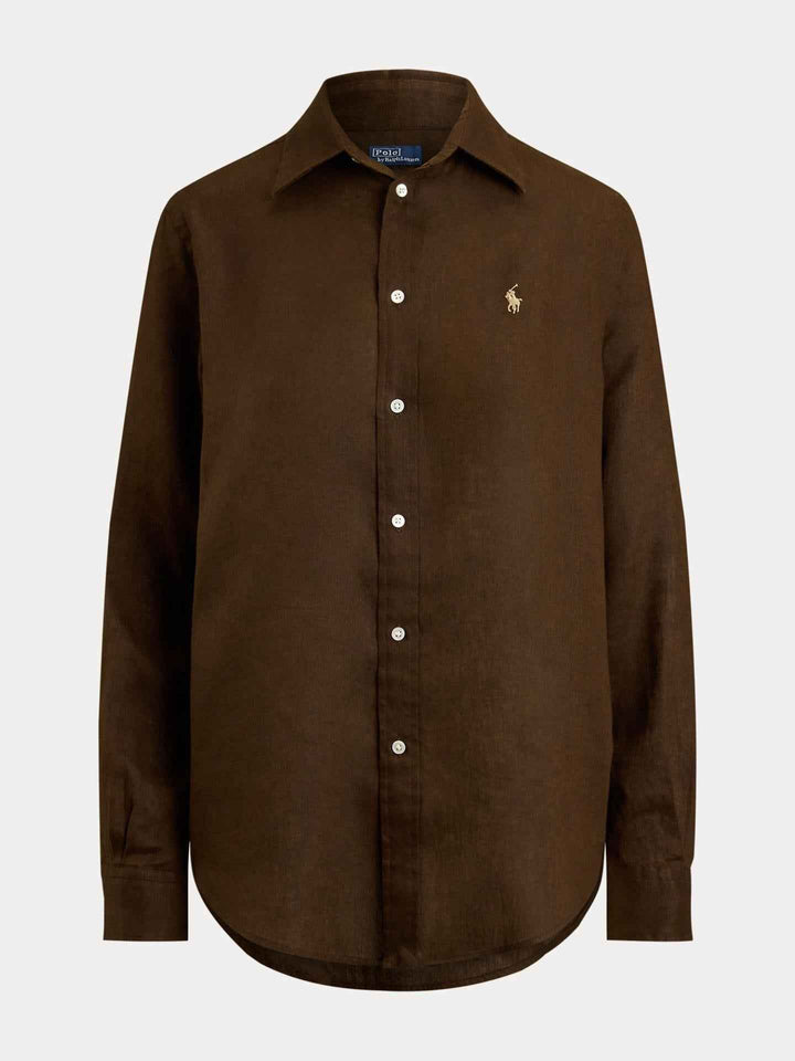 Brun Classic Fit Linneskjorta