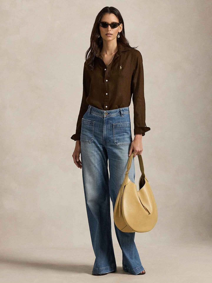 Brun Classic Fit Linneskjorta