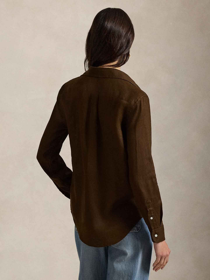 Brun Classic Fit Linneskjorta