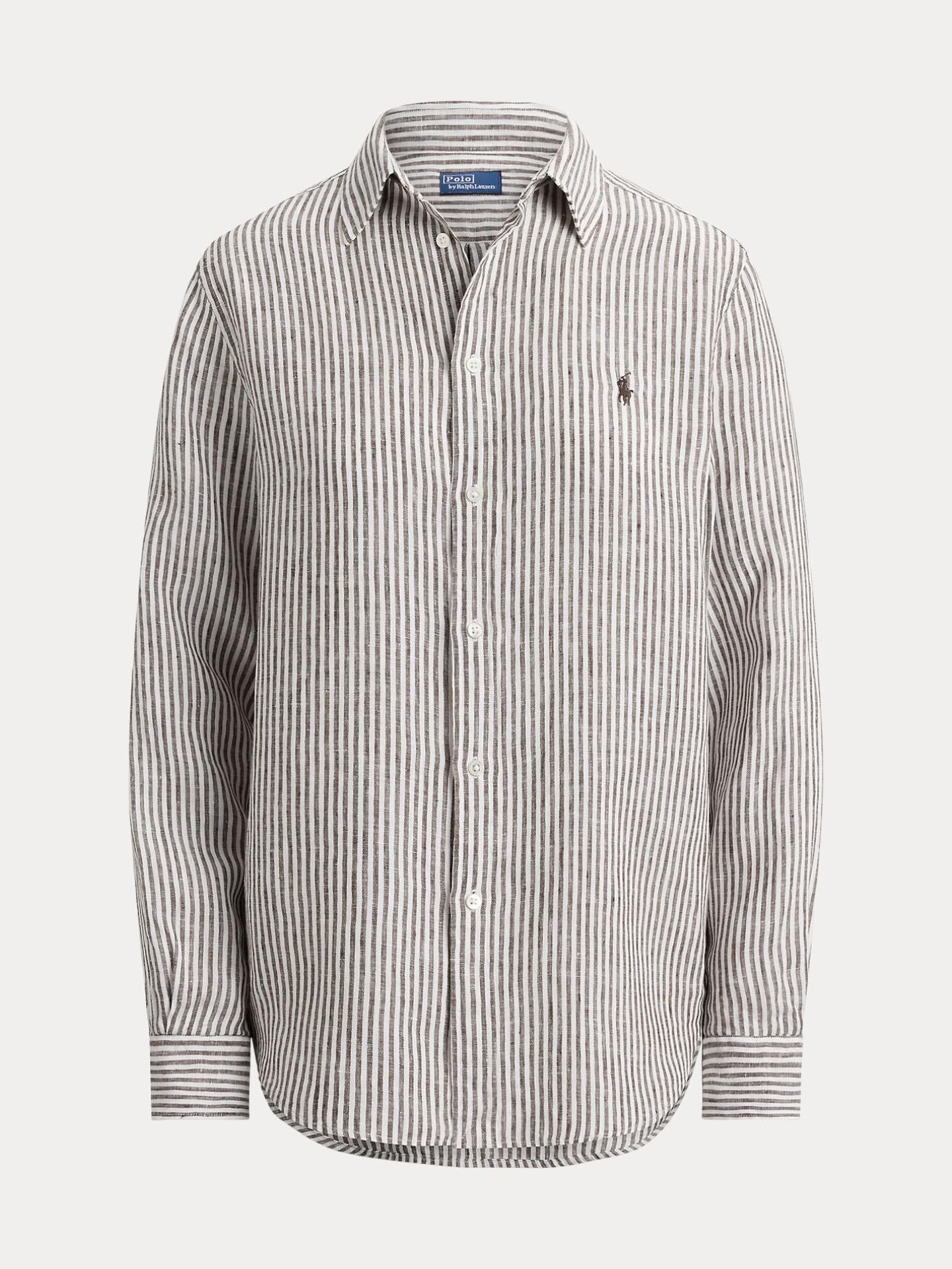 Brun Classic Fit Randig Linneskjorta - Polo Ralph Lauren