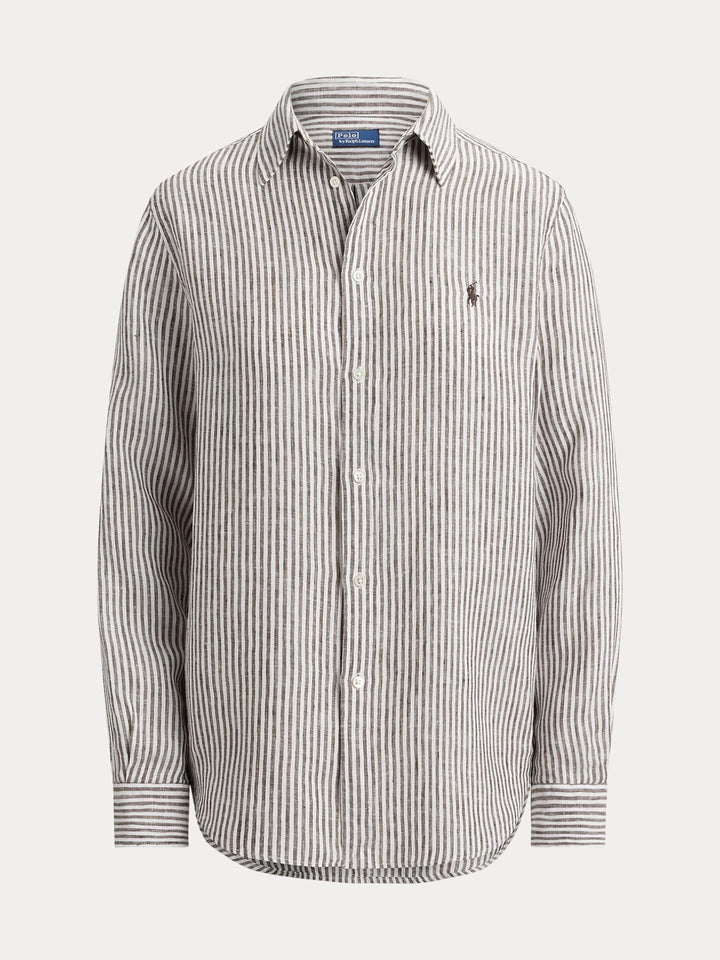 Brun Classic Fit Randig Linneskjorta - Polo Ralph Lauren