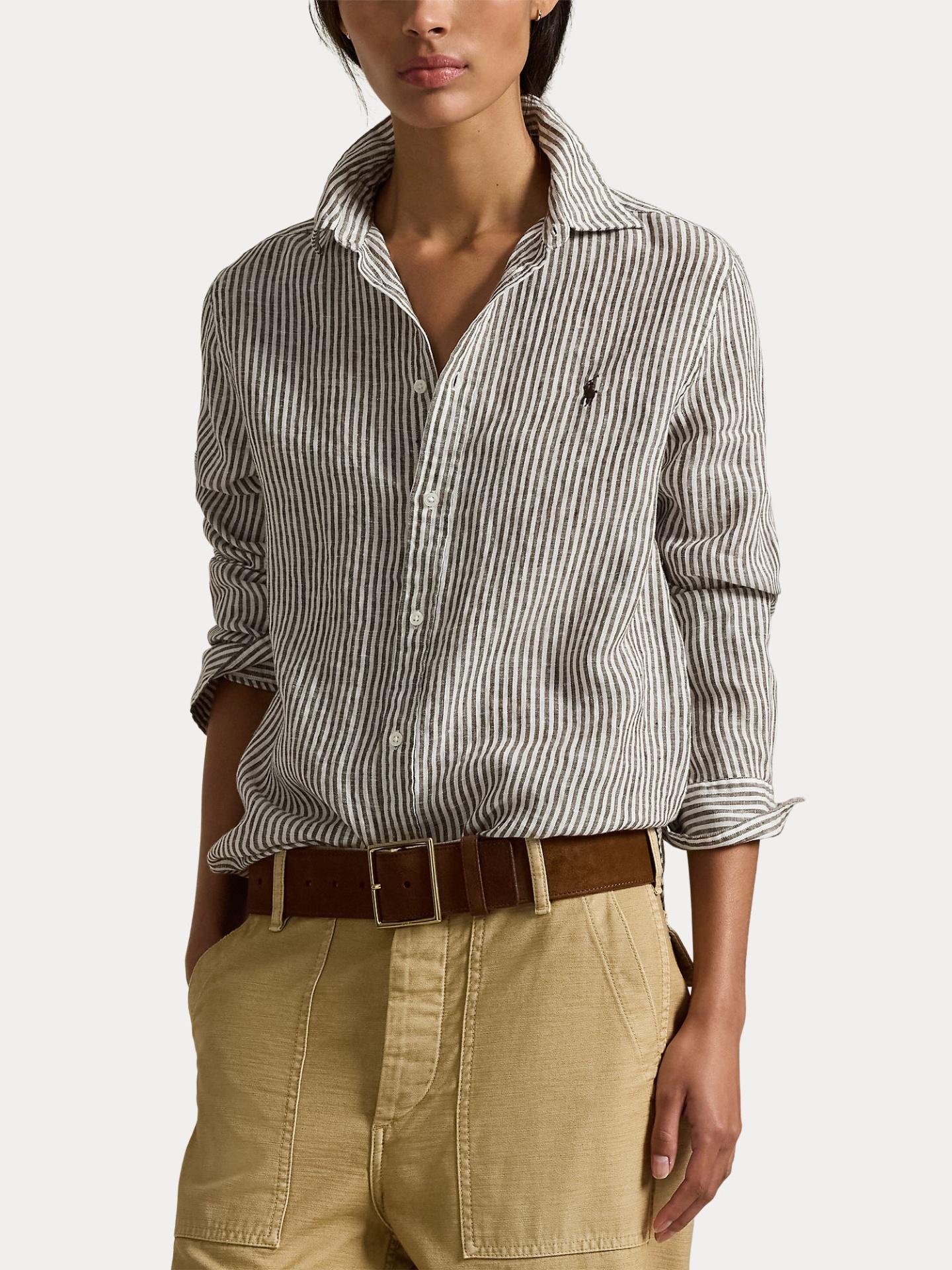 Brun Classic Fit Randig Linneskjorta - Polo Ralph Lauren