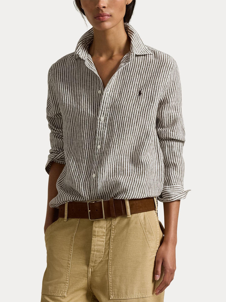 Brun Classic Fit Randig Linneskjorta - Polo Ralph Lauren