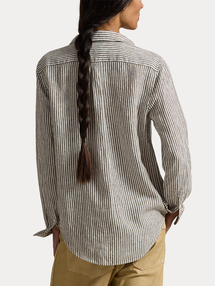 Brun Classic Fit Randig Linneskjorta - Polo Ralph Lauren