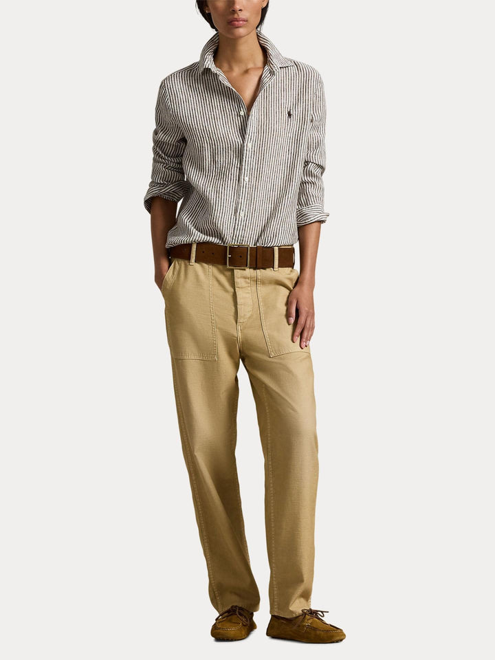 Brun Classic Fit Randig Linneskjorta - Polo Ralph Lauren