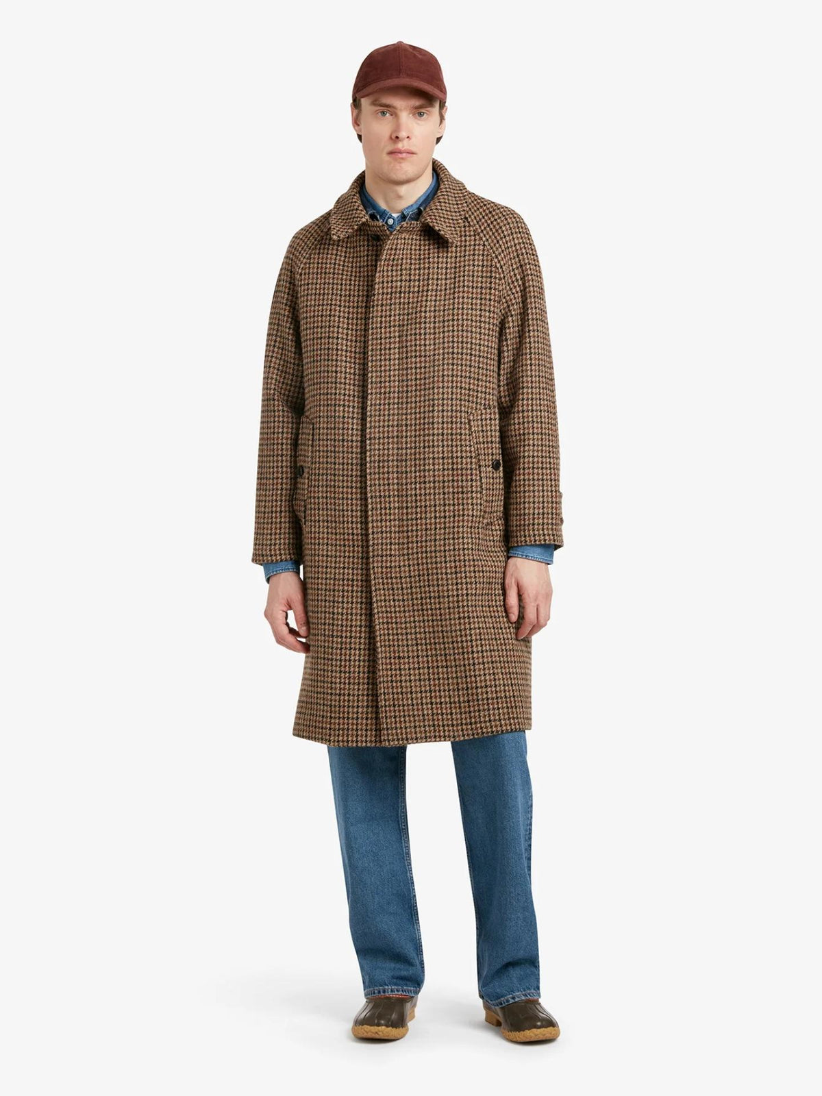 Gloverall - Brun Hynes Hundtandsmönstrad Harris Tweed Ytterrock
