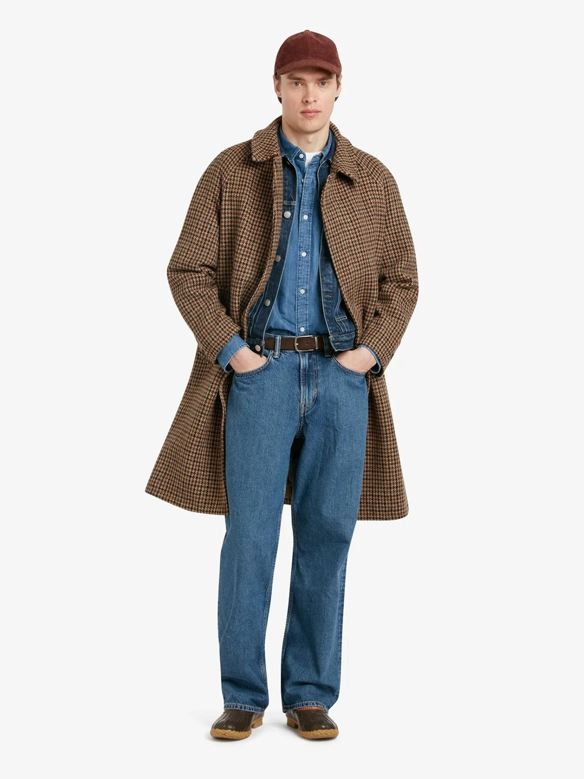 Gloverall - Brun Hynes Hundtandsmönstrad Harris Tweed Ytterrock