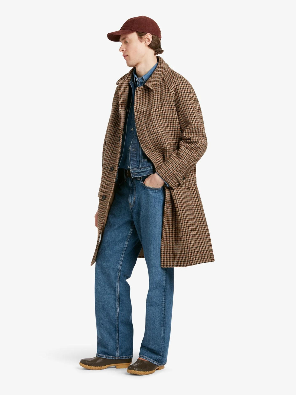 Gloverall - Brun Hynes Hundtandsmönstrad Harris Tweed Ytterrock
