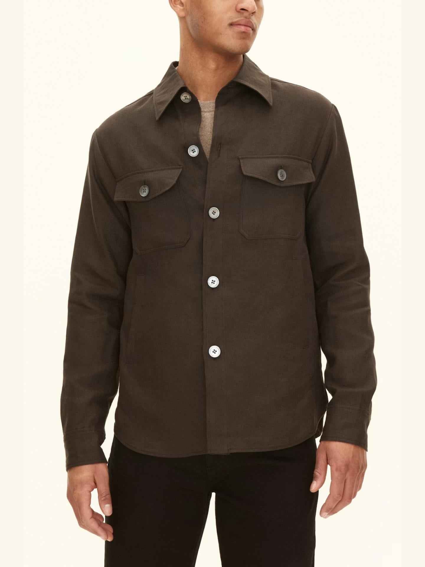 Brun Maverick Overshirt i Linne - Oscar Jacobson