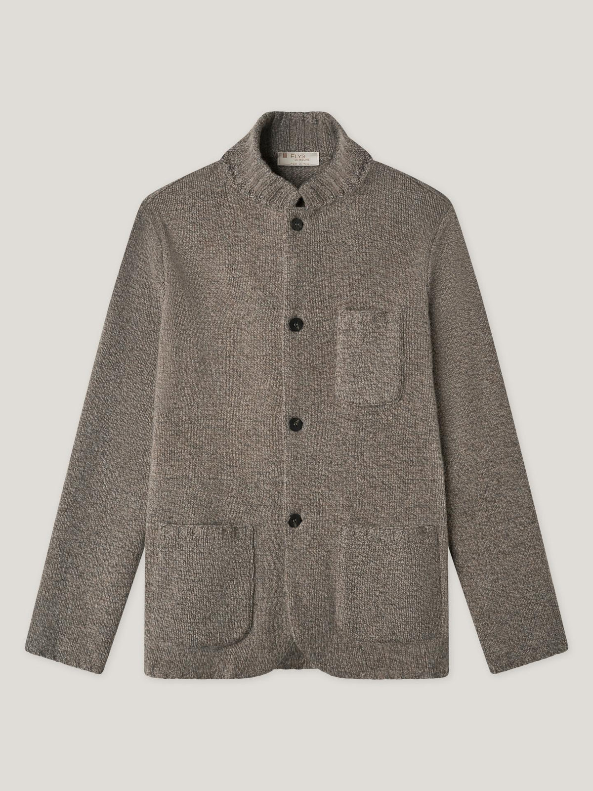 Brun Mouliné Stickad Cardigan i Ull och Kashmir - Fly3